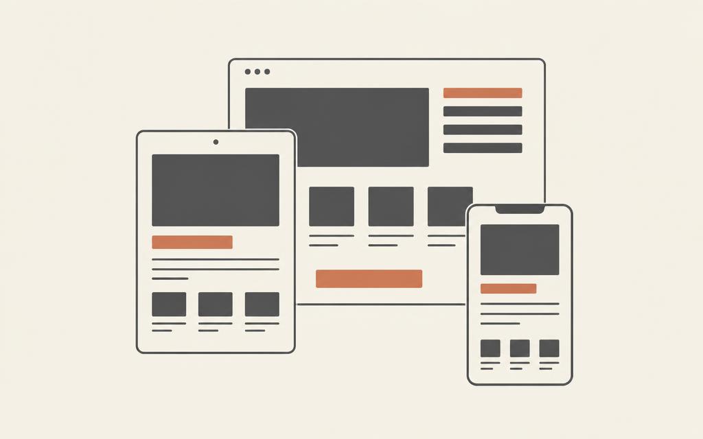 Abstract wireframe screens in ink and terracotta
