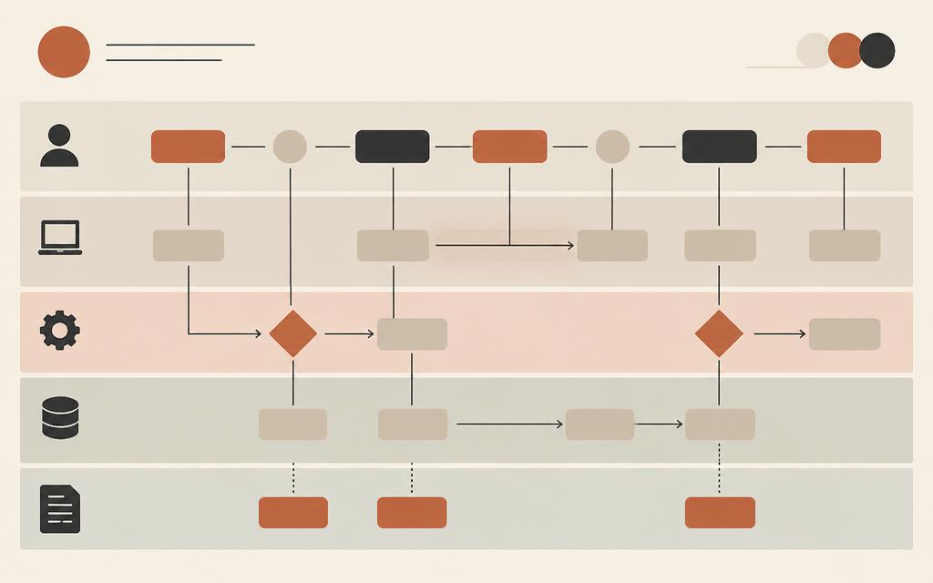 Abstract future-state service blueprint with layered bands