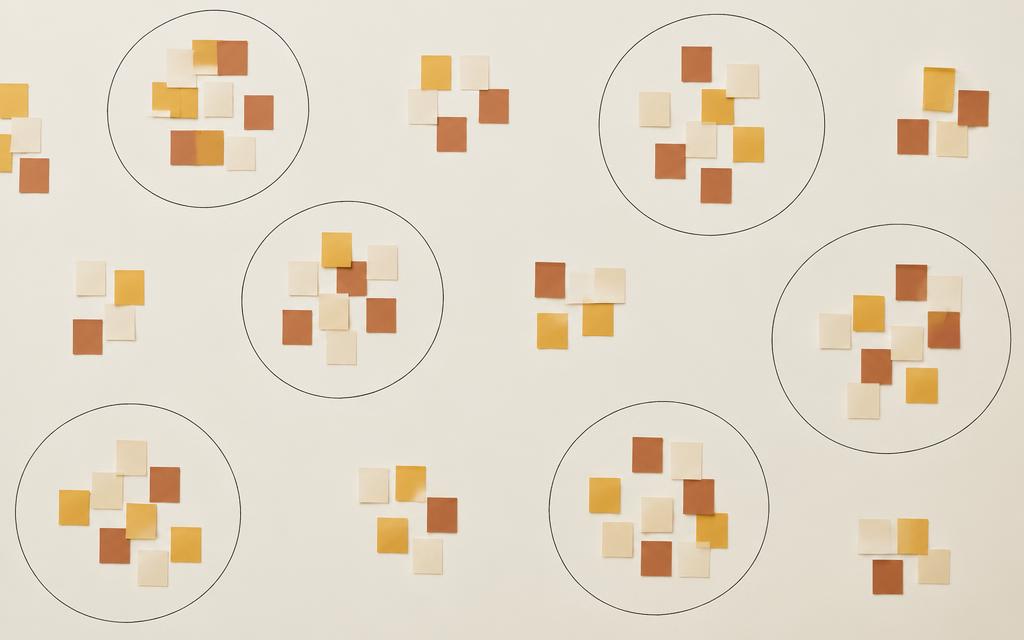 Abstract sticky-note clusters grouped into themes