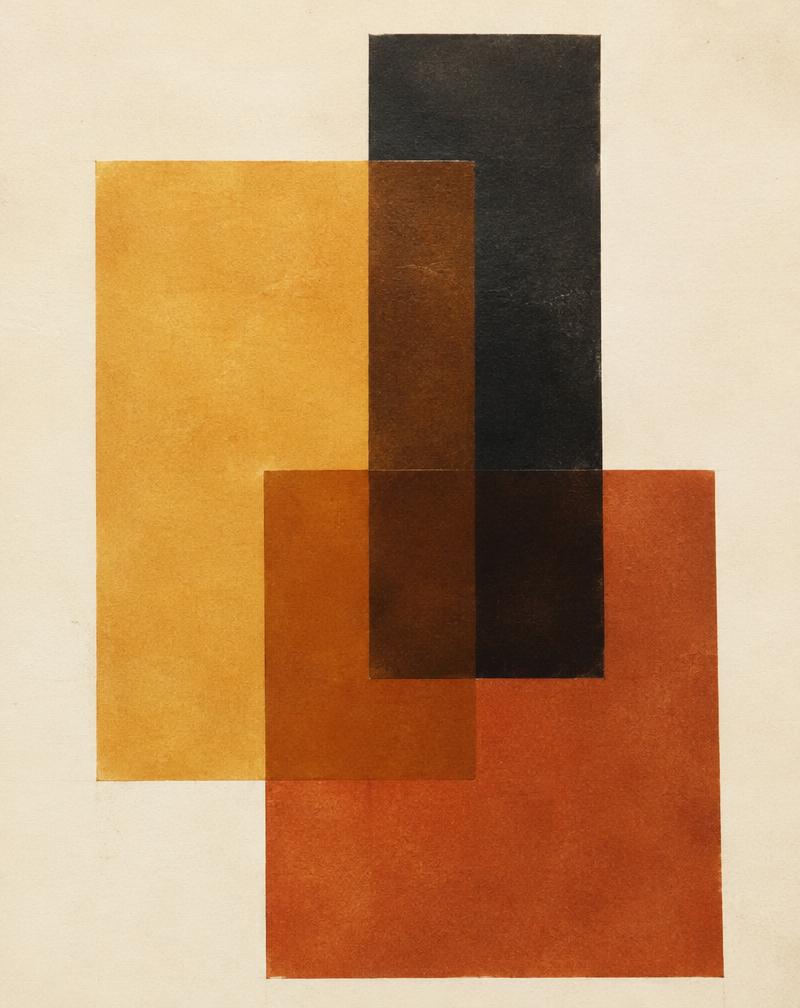 Overlapping ochre and terracotta forms