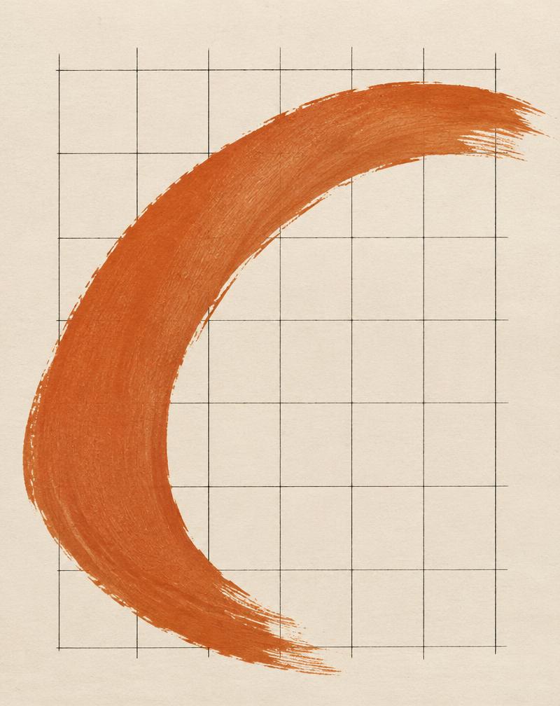 Terracotta brush arc over an ink grid